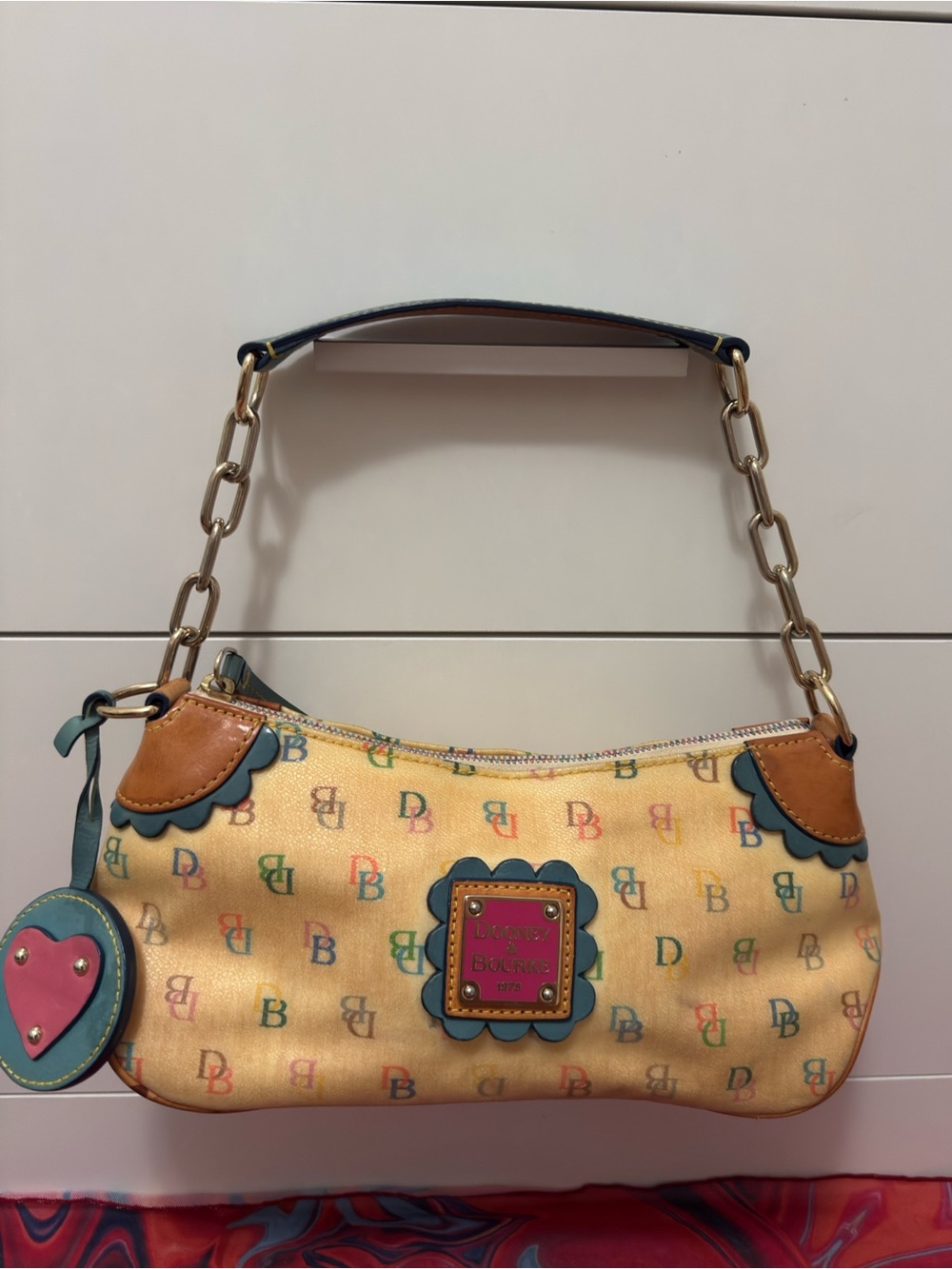 Vintage Y2K Dooney & Bourke Scalloped Multi Color Monogram Demi Shoulder Bag